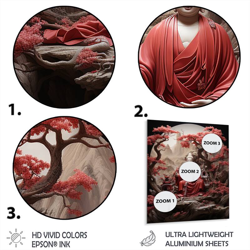 Designart "Red Buddhism Bodhisattvas Compassion I" Buddhism Metal Wall